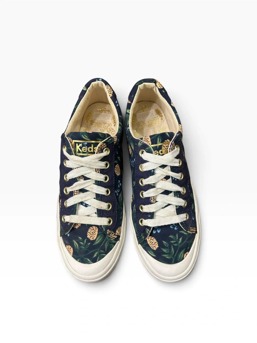 Keds Rifle Paper Co Kick 75 Peonies Sneakers Women 7.5 Navy Blue Floral